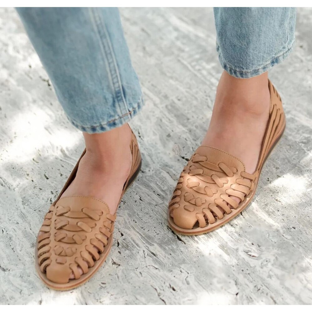 Nisolo Women's Leather Slip On Huarache Sandals Almond NEW SZ 9 $138 CR